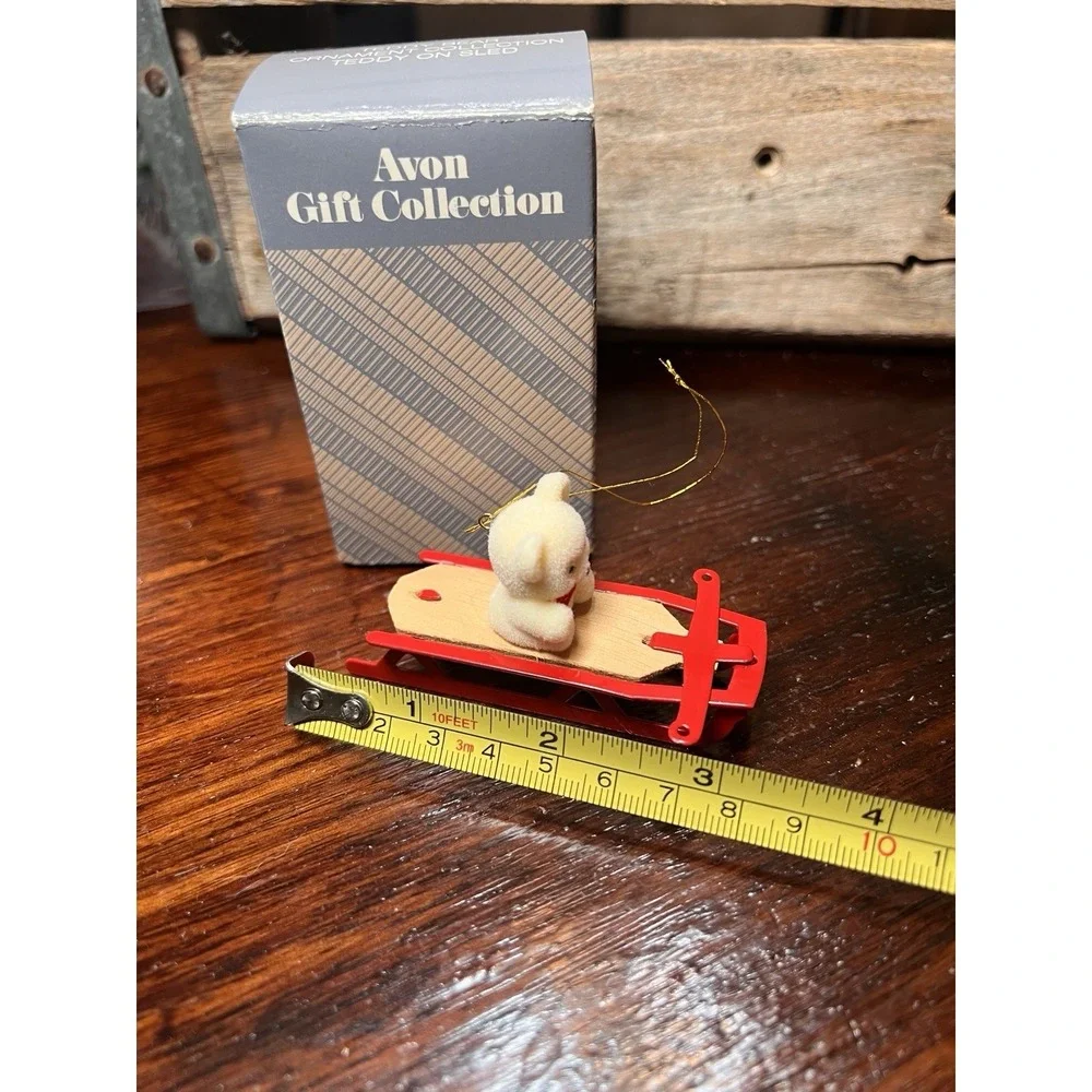 Avon Ornament Teddy Bear on Red Sled Christmas  With Original Box Vintage‎